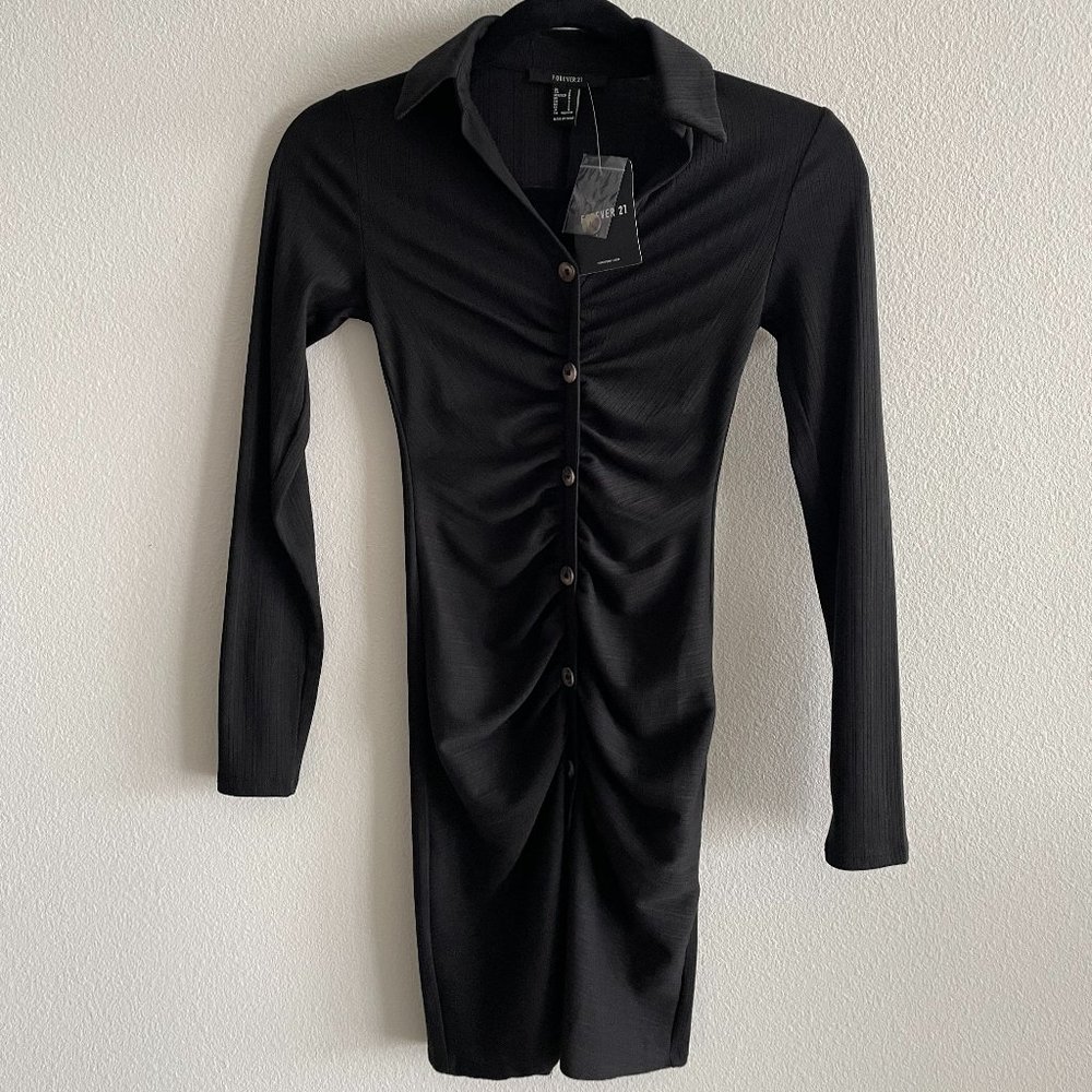 Forever 21 Body Con Black Dress With Collar